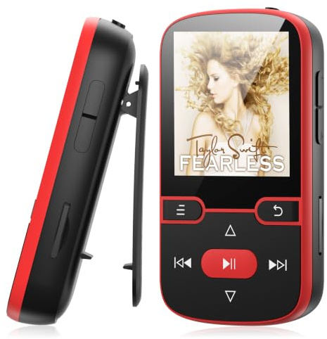 64 Go Lecteur MP3 Bluetooth 5.3 avec Clip Musique Sport, écran TFT 1,5 | 28g ultra-léger sport, touches physiques, son HiFi : FM, enregistrement, lecture aléatoire, répétition
