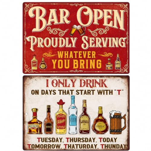 2 PCS Bar Signs for Home Bar for Home Pub and Man Cave | Vintage Metal Bar Signs, Personalised Bar Sign for Indoor and Exterior Humorous Adornments and Funny Garden Accessories