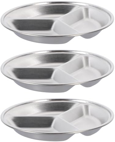 COMPUKAS Piattino per Condimenti in Acciaio Inox Resistente, Piccolo Piatto Rotondo Suddiviso per Salsa e Spezie in Cucina