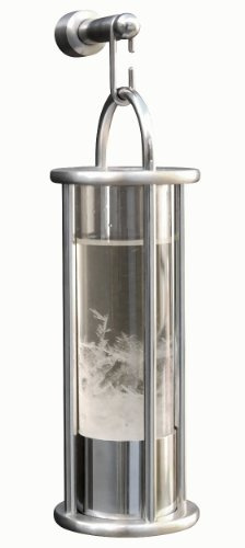 Sturmglas Barometer Set Design Peter S. Jessen, Edelstahl matt gebürstet, mit Wandhalterung und Holzbox kompakt