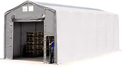 TOOLPORT Lagerzelt Zelthalle Weidezelt 6x12x4 m mit Hochziehtor - durchgehende PVC Plane 850 N mit Oberlicht - Wasserdicht
