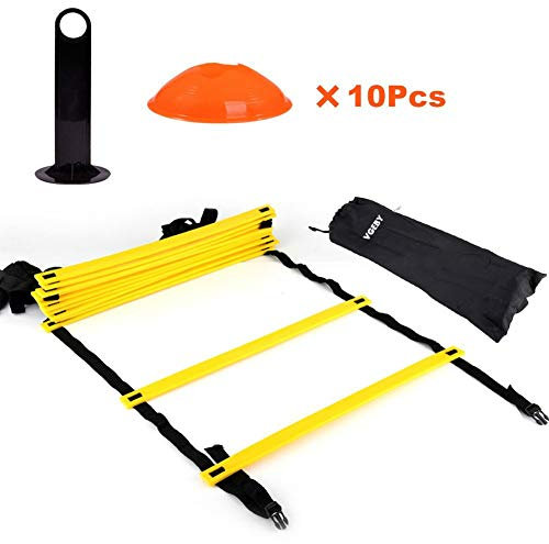 Kit de Entrenamiento Agilidad Velocidad - Escalera de Entrenamiento 12 Peldaños Ajustables + 10pcs Conos de Entrenamiento Deportes Competitivos Entrenamiento De Fuerza