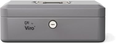 Viro | Cassetta di Sicurezza, Portavalori con Maniglia di Presa in Acciaio sul Coperchio, Grigio, 250x180x90 mm