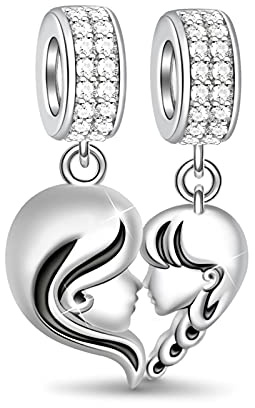 GNOCE Mutter und Tochter Charm Anhänger 925 Sterling Silber Mütterliche Bindung Perlen Charms mit Zirkonia für Armbänder Halsketten Familie