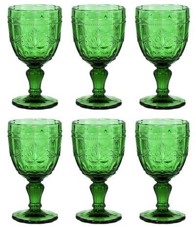 BUTLERS 6er Set Weingläser Glas - VICTORIAN - Spülmaschinenfest | Farbe Grün - 230 ml - Weinkelche für Rotwein & Weißwein - Stielgläser für Rosé & Dessertwein - Relief-Prägung