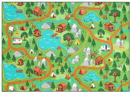 Carpet Studio Teppich Kinderzimmer 140x200cm, Kinderteppich, Spielteppich Straße Jungen & Mädchen, Teppiche für Babyzimmer, Schlafzimmer & Spielzimmer, Antirutsch, 30°C waschbar - Hiking