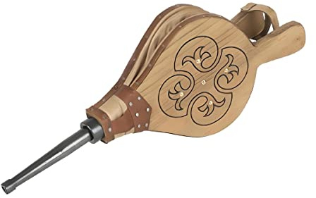 PEGANE Souffleur Manuel, Soufflet de Cheminée, Souffleur d'air en Cuir Coloris Effet Bois - Hauteur 42,9 x Longueur 16,8 cm