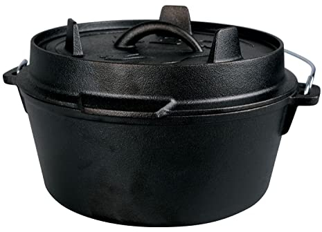 Feuertopf/Dutch Oven - 8 Liter | für Grill- und Outdoorfans | Deckelheber | Camping | aus massivem dickwandigen Gusseisen…