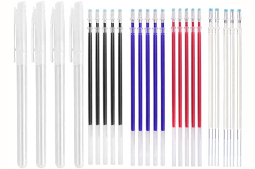 MEISO Bolígrafo Borrable de Calor Rotuladores de Tela Borrables 4 Colores de Marcadores Borrables con Calor con 20 Recargas para Cuero, Ropa, Costura, Confección