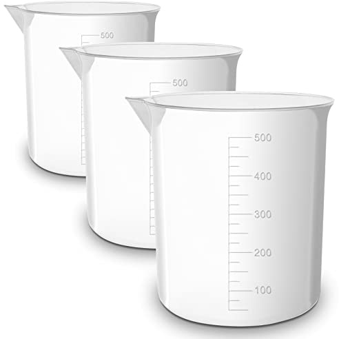 RE-GEN Triple Pack 500ml Graduated Clear Plastic Measuring Beakers Cups – Ideal for Laboratory, Home, Kitchen, Cooking, DIY, Arts & Crafts