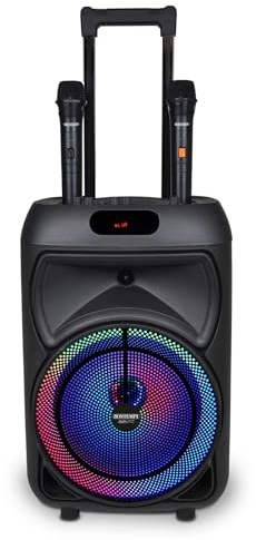 Bontempi | Cassa Trolley Acustica Wireless con 2 Microfoni Senza Filo, Luci RGB, Telecomando, Display, Funzione TWS, 48x29x24 cm