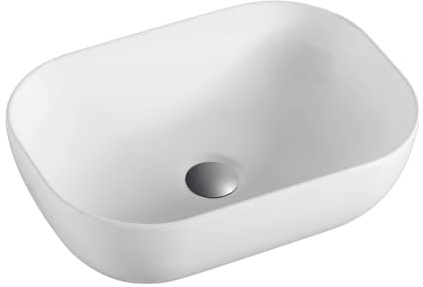 Lavabo Sobre Encimera Cerámico | Blanco Mate | Lavadero Baño Cerámico Sobremesa | Lavamanos Baño para Encimera Rectangular de 50,5cm x 40,5cm