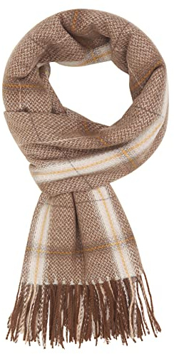 Camilife Damen Klassisch Karierter Schal - Lange Shawl mit Fransen, Umhängetuch, Elegant Damenschal aus Kaschmirimitat, Winterschal, Stilvoll Warm Webschal für Winter 70×180cm - Braun