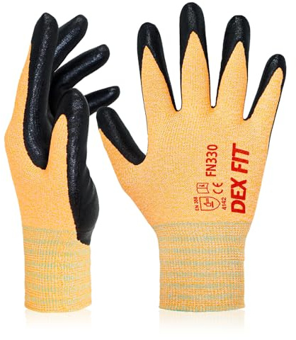 DEX FIT FN330 Arbeitshandschuhe Nitril, 3D Komfort-Passform, Touchscreen Handschuhe für Arbeit, Garten, Lager, Werkstatt und Montage, Damen & Herren Orange, M, 1 Paar