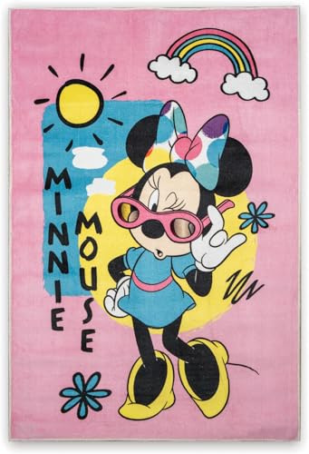 Disney Home Kinderteppich - Offiziell lizenzierter Kinderspielteppich für Kinderzimmer, Spielzimmer - rutschfeste und waschmaschinenfeste Spielmatte für Kinder, Minnie Mouse Teppich 80 x 120 cm