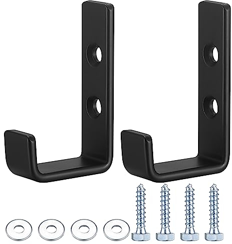 Qeapug 2Pz Ganci da Muro Robusti, Ganci a J per Garage, Nero Ganci Universali a Vite, Appendiabiti, Ganci da Guardaroba Resistenti, per Appendere, Garage, Supporto da Parete per Oggetti Ingombranti