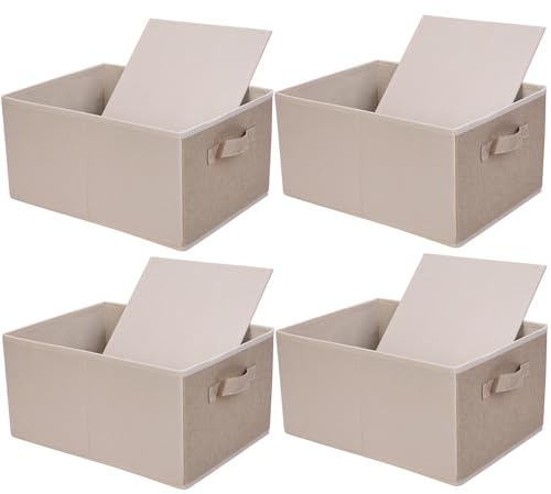 JAKAGO Faltbare Aufbewahrungsboxen 4 Stück, hochwertiger Stoff, Kleiderschubladen Organizer 39 x 29 x 20 cm,Kleiderschrank Aufbewahrungs Organizer für Kleidung,Hosen,Handtücher,Spielzeug(Beige) | Kleiderschrank-Organizer-Boxen für Kleidung, Hemden, Handtücher, dicker als Standard-Boxen, verstärkte Bodenplatten (Beige)