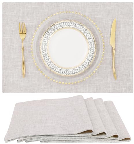 homing Neutral Beige Tuch Tischsets 4er Set - Baumwoll-Leinen-Mischung Waschbar Bauernhaus Esstisch Matten für drinnen & draußen, leicht zu reinigen, 13 x 19 Zoll
