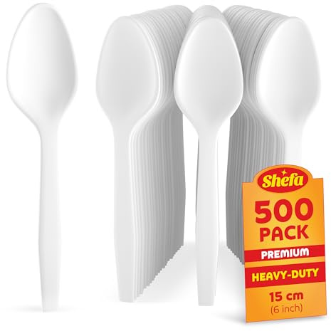 Shefa 500 Premium Spoons, Heavy Duty Re-usable Spoons, Microwave-Safe Tablespoon, 6 Long for Birthday, Parties, Camping