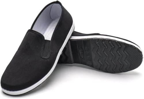 Kung Fu Shoes for Men and Women, Tai Chi Martial Arts Canvas Slip-On Shoes Traditional Chinese Old Beijing Style with Flexible Textured Rubber Sole for Training, Walking and Everyday Wear Size Men 5/Women 6.5