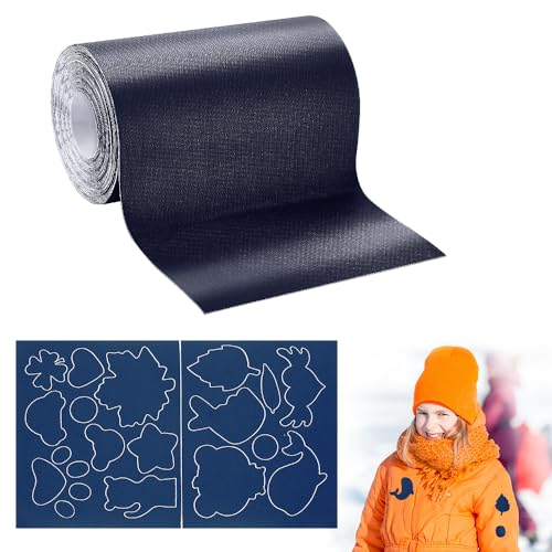 ADERTOS 1 Rotolo Toppe per la Riparazione delle Tende in Nylon, Toppe Adesive per Piumini 7.6cm x 200cm, Patch Riparazione con 16 Modelli Carini per Piumino, Vestiti, Tenda,Blu