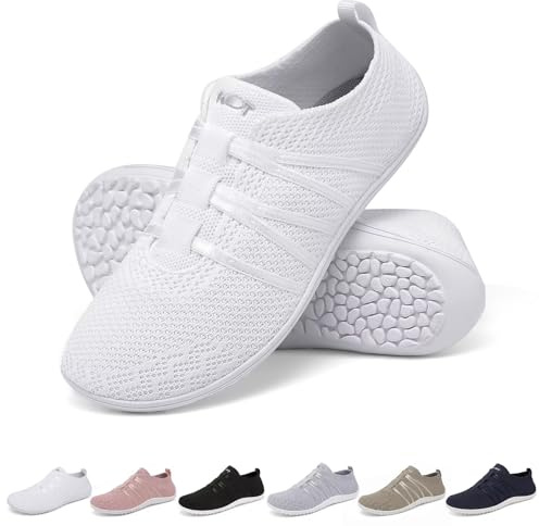 Merdoo Barefoot Shoes Femme Homme Semelle Zéro Drop Chaussures Pieds Nus Ete Respirantes Fitness Sneakers Confort Chaussures de Marche Basket Trail Chaussures Minimalistes Unisexe Blanc 40EU