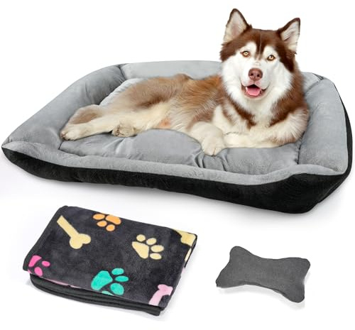 Heatail Cama para Perros Grandes, con Bordes Elevados, Lavable ColchóN para Perros con Base Antideslizante, Colchoneta para Perros Grandes Y Medianos - 80 X 60 X 15 cm (Gris)
