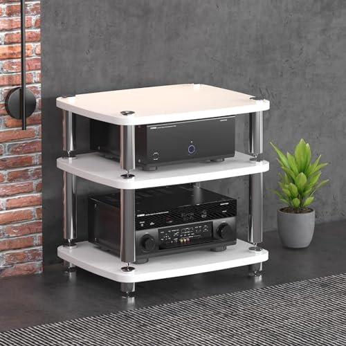 GJVBGA 1/2/3/4-lagiger HiFi-Audio-Schrank, Streaming-Geräte, Schrank, Audio-Rack mit stoßdämpfenden Füßen, Audio-Video-Komponenten (Größe: 60 x 48 x 57 cm, 3 Ebenen), Farbe: Weiß