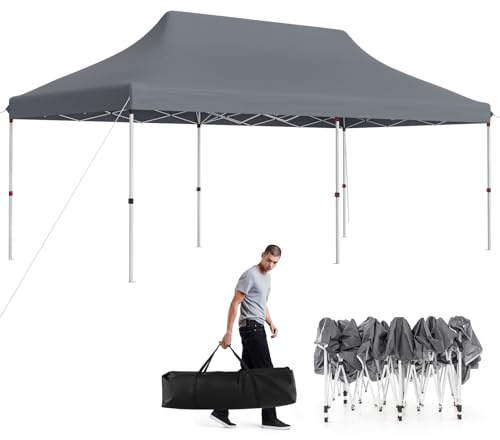 COSTWAY Pavillon 3x6m, Pop up Faltpavillon höhenverstellbar mit Tragetasche, Gartenpavillon Wasserdicht Stabil Winterfest, UV-Schutz 50+, Partyzelt,für Garten, Hochzeit, Party (Grau)