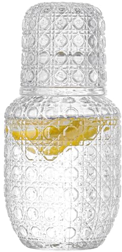 Cerchi Il Set Da Notte Chase Chic Con Caraffa E Bicchiere In Vetro,Pitcher Da 20 Oz E Tazza Da 5,4 Oz,Glass Water Jug Succo Pitcher Con Bicchiere Tumbler Per Comodino Cucina Pattern Crabapple