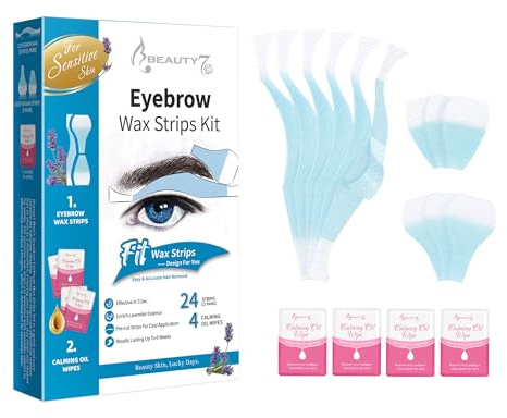 Beauty7 Augenbrauen Wachsstreifen Fit Wax Strips vorgeschnitten augenbrauen wachs 24stk wax streifen mit 4stk Reiniger Öl Tücher enthaarungsstreifen Geeignet für sensible Haut Männer