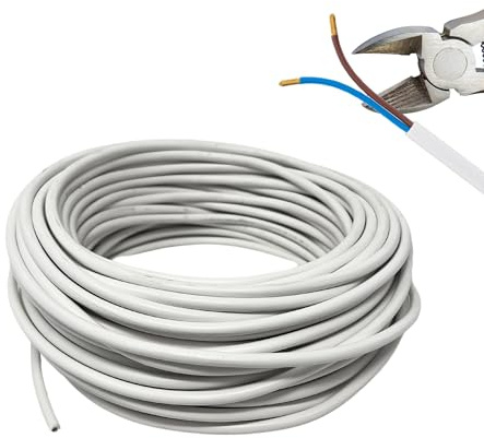 HALOTEC | Câble électrique 25m 2 fils 2x0.75mm² H03VV-F | PVC flexible double isolation, résistant | Installation intérieure/extérieure, courant domestique | Gaine ronde blanche qualité supérieure