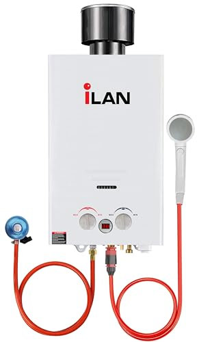 iLAN 10 L/Min Tankless Propane/LPG Gas Water Heater with Rain Cap, Multi-Purpose Instant Outdoor Shower for Camping, Pet Washing, Houseboats, and RV Trips