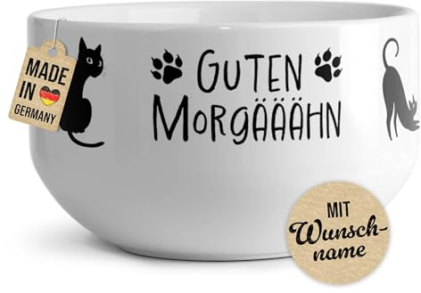 Print Royal PR Müslischale mit Name selbst gestalten - Guten Morgääähn - Katze - Geschenke zum Geburtstag oder Weihnachten für Katzenbesitzer | Personalisierte Geschenke, Keramik, 500 ml