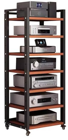 ZCFLWR HiFi-Systemschrank, Rollwagen für 7 Etagen, 55 Zoll hoher Audiogeräteständer, große Stereoschränke, Plattenspieler, Plattenspieler, Medienregal, Turm mit Stauraum, Büro, Mai