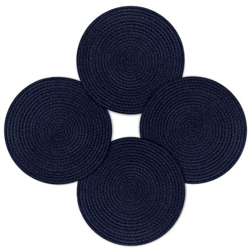 Set di tovagliette, tovagliette e sottobicchieri da 63, tovagliette rotonde con mandala, tovagliette termoisolanti, tovagliette in gomma antiscivolo lavabili for tavolo da pranzo da cucina(Navy Blue)