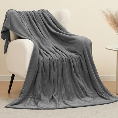 BODIOO Electric Blanket Heated Blanket 180x130cm Throw Coral Fleece Fast Heating with 6-Hours Timer and 4 Heat Settings Machine Washable (Grey)
