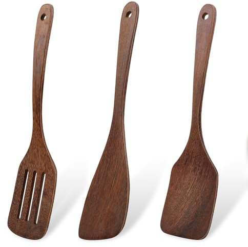 Pfannenwender Holz, 3 Set Kchen Spatel Holzspatel Zum Kochen, 1x32*8cm & 2x30.5 * 7.8cm elegante Holz Küchenzubehör, langer Griff Holzspatel für den Einsatz in Familienküche und Esszimmer