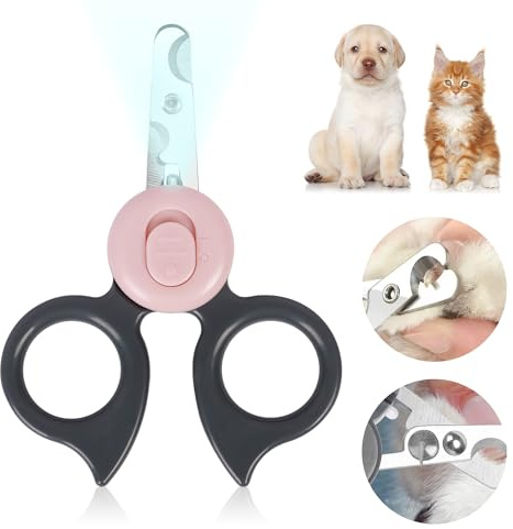 NiCola Katzennagelknipser Rosa Haustier Nagelknipser mit Licht für Hunde & Katzen, Universal Katzenkrallenzange für Kleintiere, Hunde, Katzen, Kätzchen, Vögel, Kaninchen, Meerschweinchen (Rosa)