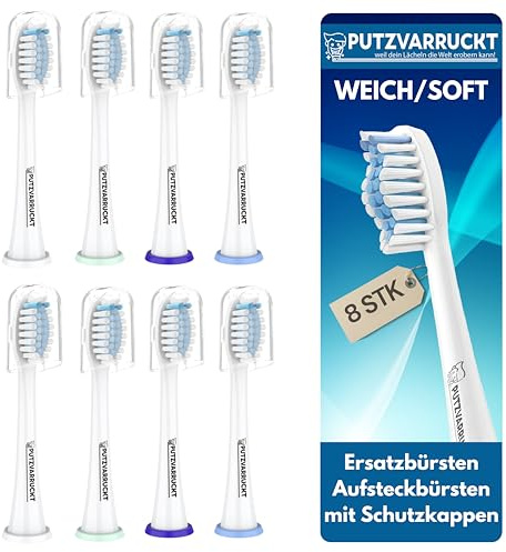 PUTZVARRUCKT 8er-Set Aufsteckbürsten WEICH (Sensitiv) passend für Philips Sonicare Schallzahnbürsten-Aufsätze – Ersatzköpfe f. HX-Modelle & ProResults – Soft – Sanfte Reinigung