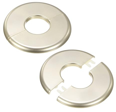 M METERXITY 2er-Pack Wand-Split-Flansch ABS für Wasserrohr/Armatur Goldton | für 1,3 Zoll/32mm Außendurchmesser Rohr, Runde Selbstklebende Abdeckplatten