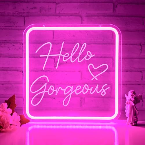 Hello Gorgeous Neon Signs for Wall Decor,Pink Led Neon Sign for Teen Girls Dimmable Led Sign Lights for Aesthetic Room Girls Bedroom Decor, Beauty Salon,Party