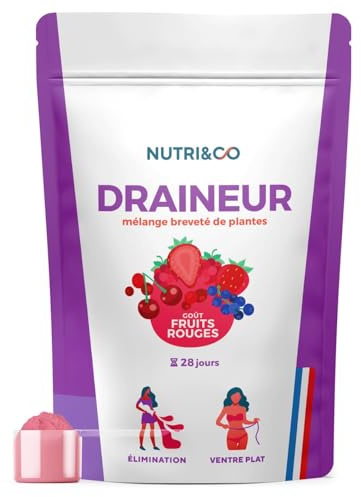 NUTRI&CO Draineur Rétention d’Eau Puissant Elimreal® | 100g Fruits Rouges | Poudre de Cassis & Extraits de Plantes Breveté Elimreal® | Ventre Plat & Ballonnements | Vegan