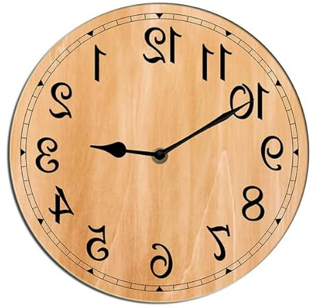Horienteeon Orologio da parete inverso, silenzioso, senza ticchettio, in legno, decorativo, a batteria, per camera da letto, cucina, soggiorno, bagno, rotondo, 25,4 cm