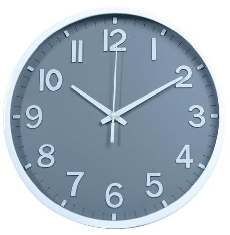25 cm Lautlos Wanduhr Ohne Tickgeräusche, Moderne Batteriebetriebene Uhr | für Zuhause,Wohnzimmer, Schlafzimmer, Küche,Büro, Wanddekoration(Grauer Rahmen weiß,25CM)