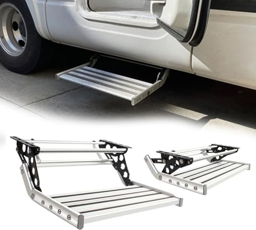 Manuelle Wohnmobil Trittstufe, Aluminiumlegierung Klappbare Wohnmobiltrittstufe, 200kg Belastbarkeit, Manueller RV Schritt, rutschfeste Manuelle Camper Schritte für Wohnmobile Anhänger LKW ﻿
