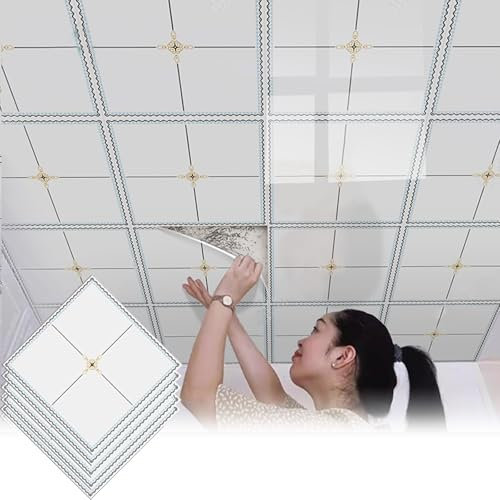 Panel Decorativo Pared Techos Paneles De Techo Suspendido Pegados En Cuadrados Grandes, Lámina De PVC/ Panel Adhesivo Para Techo Para Decoración Hogar, Oficina, Fácil Instalación Y Corte.(10 pack)