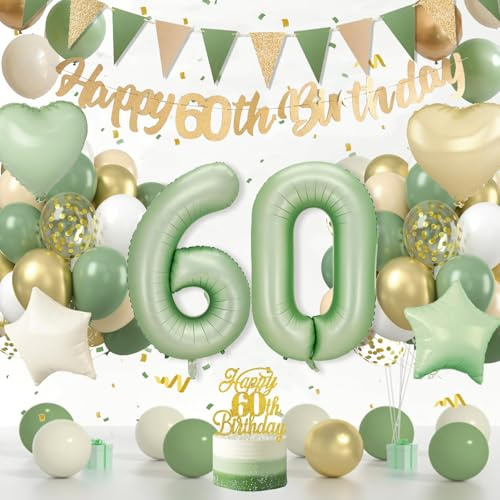 60 Geburtstag Deko, Deko Mann Frau, Salbeigrüne Luftballon | Happy Birthday Banner, Ter Dekoration, Party Dekoration Frau