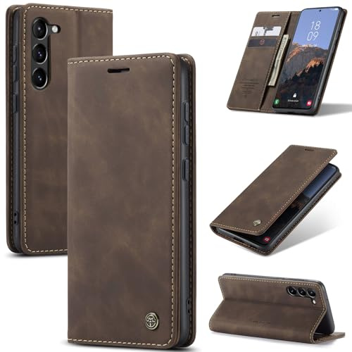 Azororo Handyhülle für Samsung Galaxy S23 5G Hülle Premium Lederhülle Flip Case Magnet Tascher Kartenfach Standfunktion Klapphülle Schutzhülle für Samsung Galaxy S23, Kaffee
