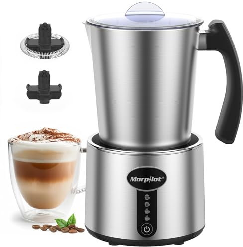 Montalatte Elettrico Morpilot Milk Frother in Acciaio Inossidabile 4 in 1 Funzione Capacità Massima 230ml Cappuccino o 500 ml Latte Caldo
